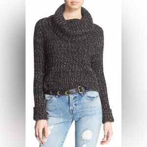 Free People Twisted Cable Marled Turtleneck Crop Sweater